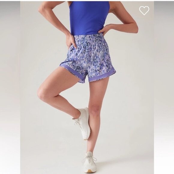 Athleta High Rise Mesh Racer Run 3" Shorts Purple/White Women’s Size Medium - Picture 2 of 11